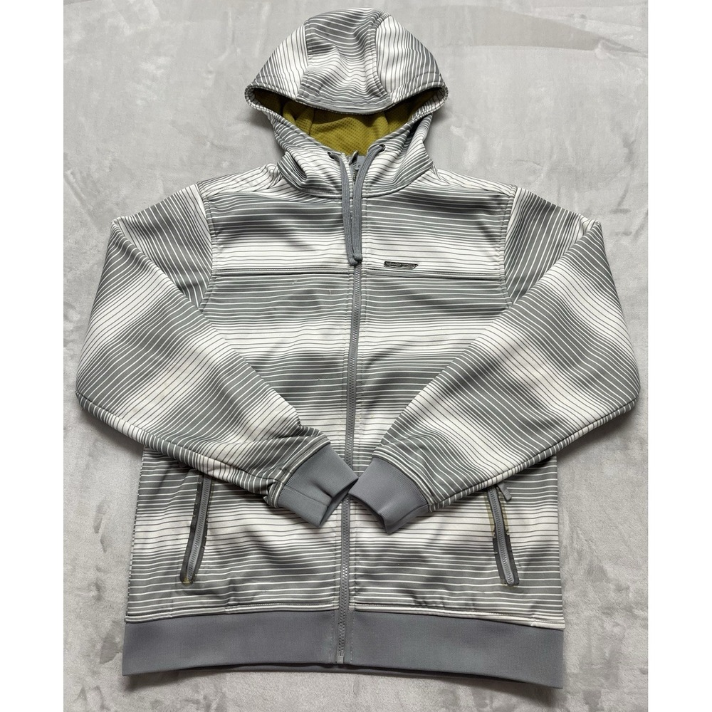SIMS Hooded Sweatshirt Men Medium Gray Stripes Full Zip Snowboarding Outdoors